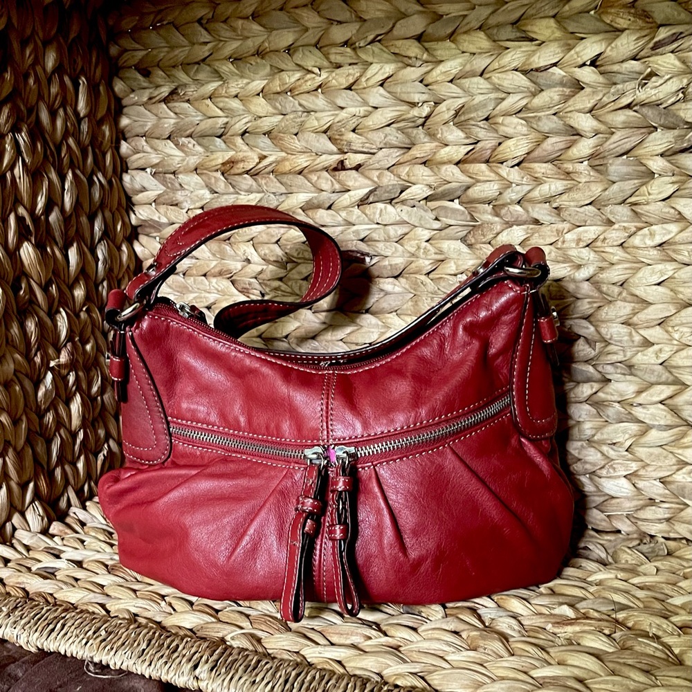 Tignanello Red Leather Shoulder Bag Purse